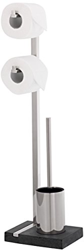 blomus -MENOTO- Stand WC-Garnitur aus mattiertem Edelstahl, freistehender Toilettenbutler, Platz für 2 WC-Rollen, exklusive Optik, Badaccessoire (H / B / T: 71 x 20 x 15 cm, Edelstahl-matt, 68623) von Blomus