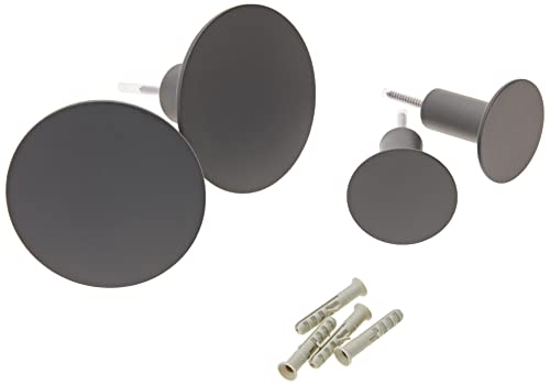 blomus -PONTO- Wandhaken 4er Set in moderner Trendfarbe Gunmetal, stilvolles Wohnaccessoire, Kleiderhaken, hochwertig, inkl Befestigungsmaterial (2 x Ø 8.5 cm, 2 x Ø 5 cm, H: 45 mm, Gunmetal, 65800) von Blomus