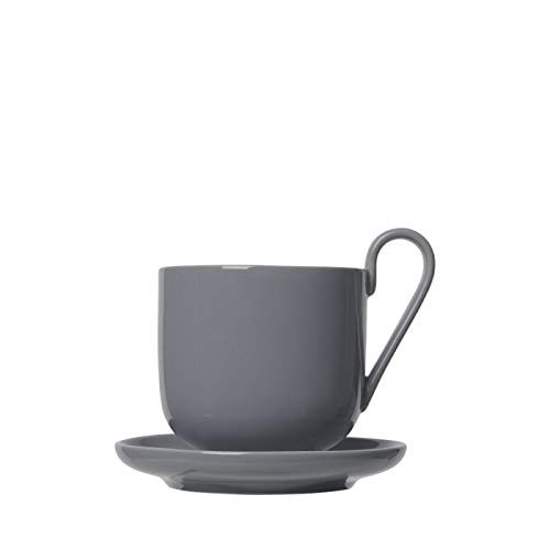 blomus -Ro- Set Aus 2 Kaffeetassen Inklusive Untertassen, Eleganter Grauton, Spülmaschinengeeignet, 290 ml, Farbe Sharkskin 64010 von Blomus