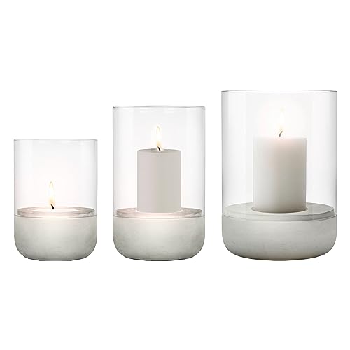 blomus Windlicht 3er Set -Calma- Glas Kerzenhalter aus Beton mit Kerze (Light Gray) von Blomus