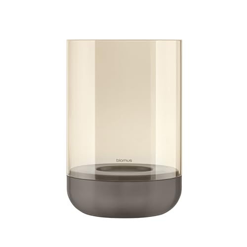 blomus Windlicht Calma | Größe L | H 22,5 cm Ø 15 cm | Burned Metal Finish | Edelstahl & Glas | für Stumpenkerzen | Indoor | exl. Kerze von Blomus