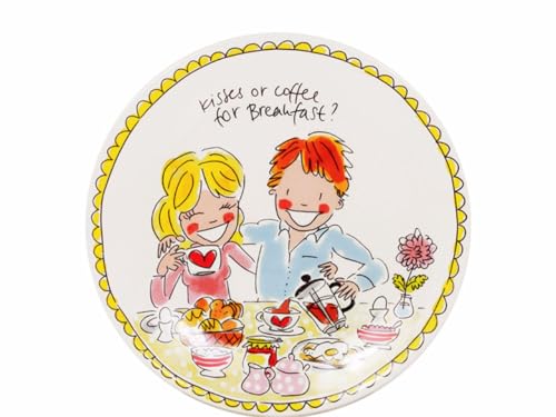 Blond Amsterdam Frühstücksteller 22 cm mit Kisses or Coffee for Breakfast?-Motiv von Blond Amsterdam