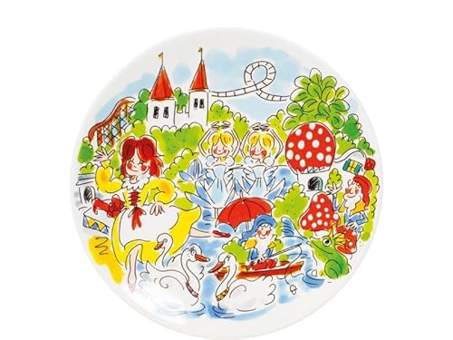 Blond Amsterdam Frühstücksteller Rode Schoentjes – Ø 22 cm – aus Keramik – mit Efteling-Motiven wie die roten Schuhe & Indische Wasserlilien – Teil x Efteling Kollektion von Blond Amsterdam