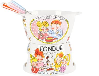 Fondue-Set Eben Quatschen – Keramik-Set mit 6 Gabeln – für Käse & Schokolade – handbemalt – mikrowellengeeignet von Blond Amsterdam