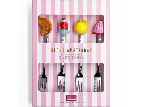 Set aus 4 Kuchengabeln – Eben Quatschen – Blond Amsterdam – Dessertgabeln mit Mini-Desserts – Geschenkidee – High Tea Zubehör von Blond Amsterdam