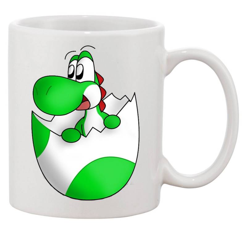 Blondie & Brownie Tasse Baby Yoshi Ei Mario Super Retro Konsole Gaming in Schwarz und Weiß, Keramik von Blondie & Brownie