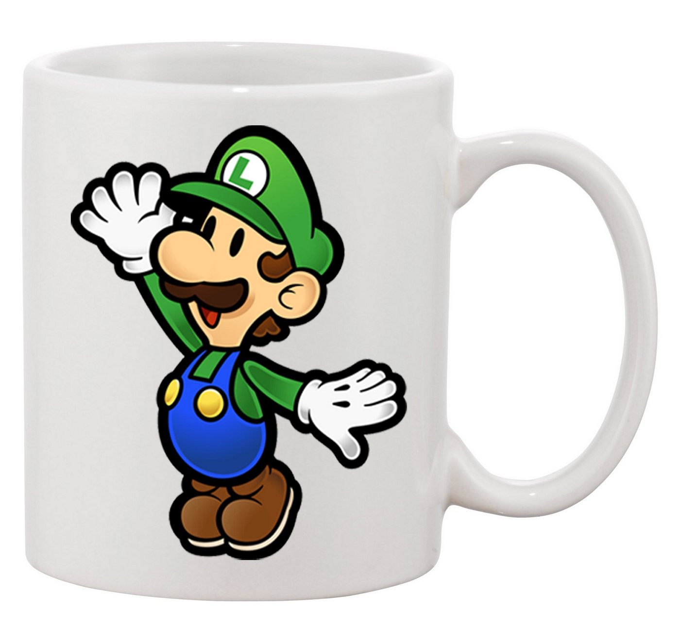 Blondie & Brownie Tasse Luigi Super Retro Konsole Mario Peach Yoshi Gaming in Schwarz und Weiß, Keramik, Spühlmaschinenfest von Blondie & Brownie