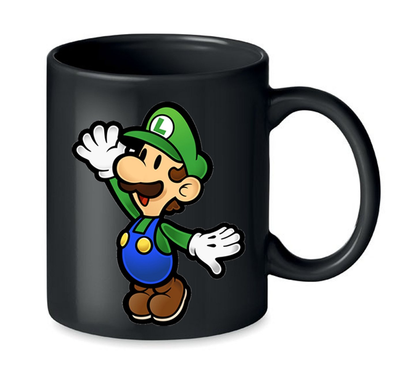 Blondie & Brownie Tasse Luigi Super Retro Konsole Mario Peach Yoshi Gaming in Schwarz und Weiß, Keramik, Spühlmaschinenfest von Blondie & Brownie