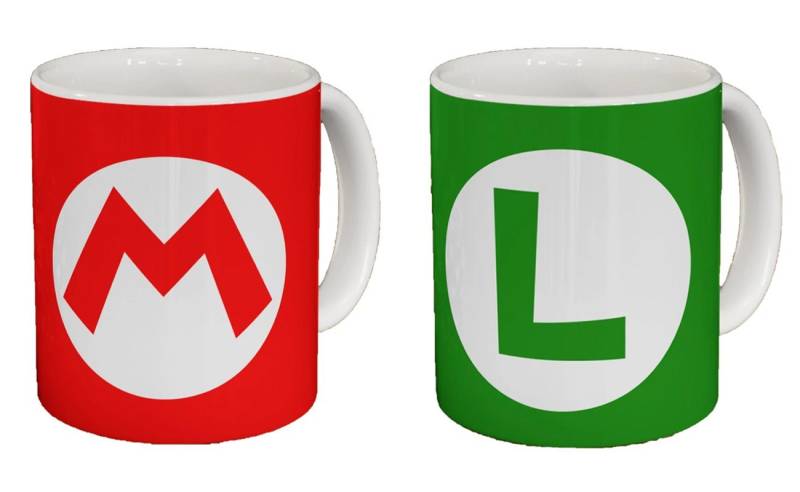 Blondie & Brownie Tasse Mario Luigi Logo Yoshi Peach Retro Konsole Gamning im Set, Keramik, Fullprint von Blondie & Brownie