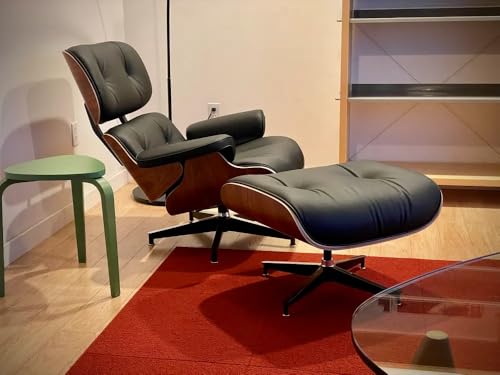BloomBirch Echtleder-Entspannungssessel mit Fußhocker, moderner Fernsehsessel, drehbarer Chaiselongue mit Ottomane, Fester Neigungswinkel von 105°, einzigartiges Design mit gepolstertem Kissen von BloomBirch
