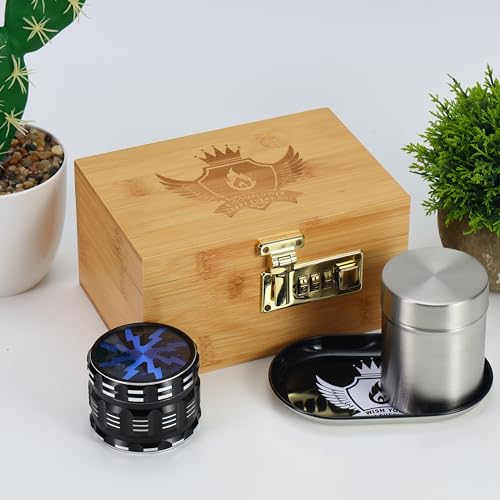 BloomFlower Stash Box mit Zubehör, 5 Zubehör in der Box,Stashbox Combo Kit verschließbar mit Schloss, geruchsdichtes Combo Set,Rolling Tray Set von BloomFlower