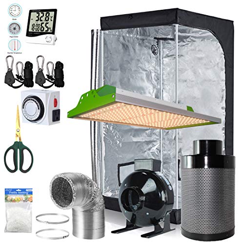 BloomGrow Alphapar Vollständiges Pflanzsystem für den Innenbereich, LED-Pflanzleuchte mit sonnenähnlichem Vollspektrumlicht, 81,3 x 81,3 x 160,3 cm großes Gewächszelt, 10,2 cm Rohrventilator von BloomGrow