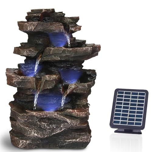 Bloomida Gartenbrunnen Solar für Indoor & Outdoor mit Beleuchtung LED – Echter Wasserfall Felsenbrunnen Vintage Garten Brunnen Groß für Außen Gartendeko - Gartenteich Deko Vogelbad - Indoor & Outdoor von Bloomida