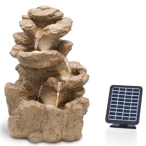 Bloomida Solarbrunnen für Draussen | Springbrunnen mit LED I Balkon/Gartenbrunnen Solar Wasserfall Außen I Outdoor Kaskaden Brunnen Wasserbrunnen Garten (Yosemite Fall - Sand) von Bloomida