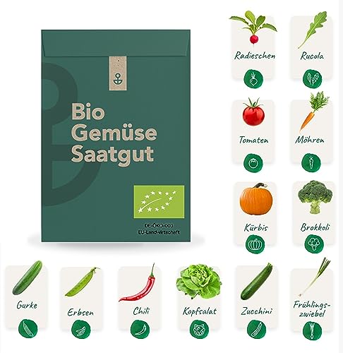 Bloomify® Bio Gemüse Samen Set, 12 Sorten Gartengemüse, hohe Keimungsrate | nachhaltig Gemüse (selbst) anbauen inkl. Anleitung | Gemüsesamen für Küche, Balkon & Garten Hochbeet von BLOOMIFY