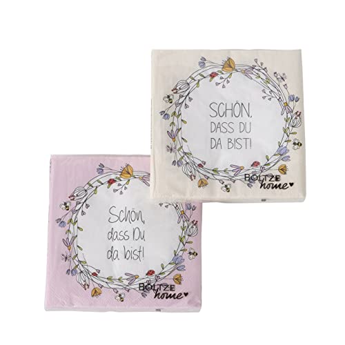 BLOOMINGHOME Servietten 2er-Set „Schön, dass Du…“ rosa, weiß, gelb je 20 Stück 17x17 cm | Papierserviette, Gäste, Freunde, Geburtstag, Fest, Party, Konfirmation, Hochzeit, Taufe, Kommunion, Tischdeko von Bloominghome