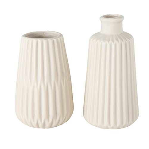 Boltze Vasen Set Esko 2-teilig, Blumenvasen aus Keramik, ø ca. 8,5 cm, ohne Blumen, skandinavischer Stil, Beige Matt von BOLTZE