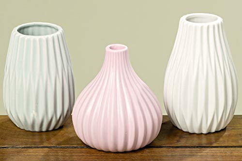 Bloominghome Vase 3er Set Keramik weiß/grau/rosa H11-13 cm von Bloominghome