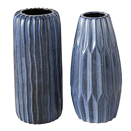 Bloominghome Vase Steingut strukturiert blau im 2er-Set Höhe 24 cm von Bloominghome