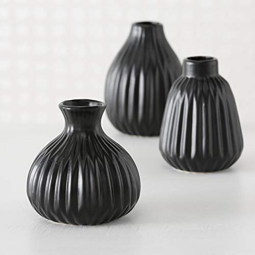 Vase Porzellan matt schwarz H12 cm (3 Stück) Blumenvase von Bloominghome