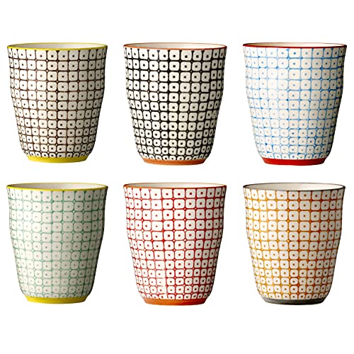 Bloomingville Becher Carla - Kaffeetassen Teetasse ohne Henkel, rot orange blau grün, Keramik, 6er Set von Bloomingville