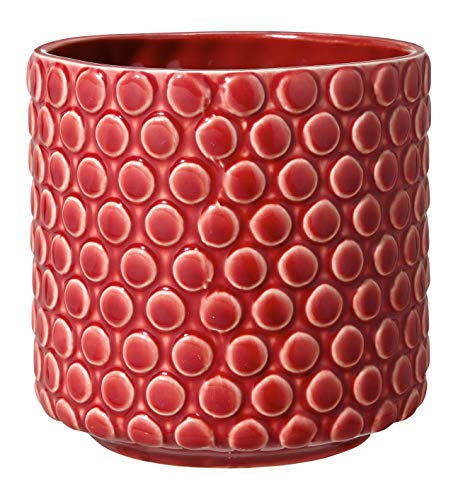 Bloomingville Blumentopf Dot Retro Übertopf Vintage Pflanztopf für Zimmerplanzen S (12,5 cm ø) Öffnung: 11 cm ø, rot, Keramik von Bloomingville