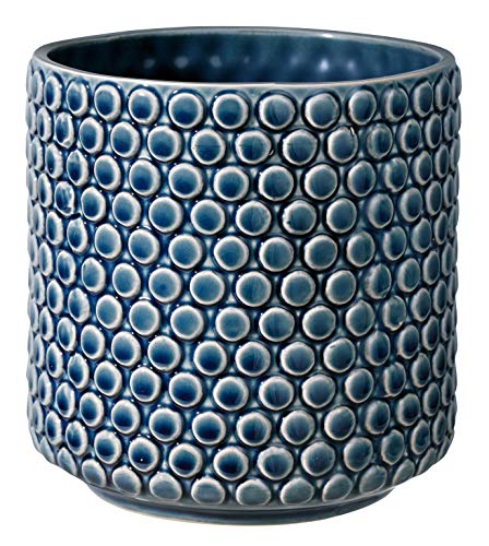 Bloomingville Blumentopf Dot Retro Übertopf Vintage Pflanztopf für Zimmerplanzen M (15,5 cm ø) Öffnung: 13 cm ø, petrol blau, Keramik von Bloomingville
