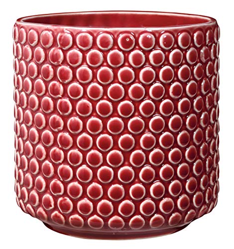 Bloomingville Blumentopf Dot Retro Übertopf Vintage Pflanztopf für Zimmerplanzen M (15,5 cm ø) Öffnung: 13 cm ø, rot, Keramik von Bloomingville