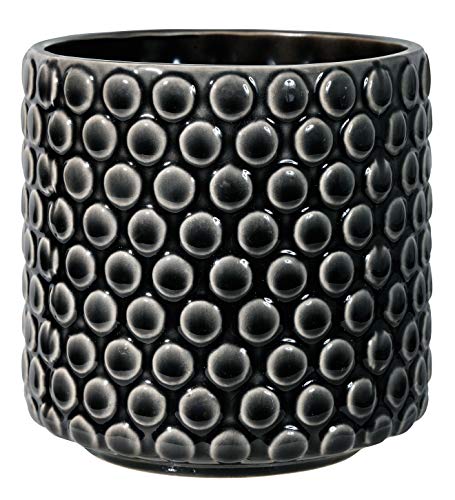 Bloomingville Blumentopf Dot Retro Übertopf Vintage Pflanztopf für Zimmerplanzen S (12,5 cm ø) Öffnung: 11 cm ø, schwarz, Keramik von Bloomingville