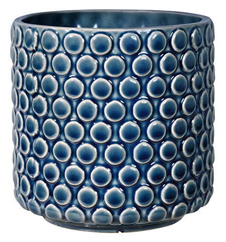 Bloomingville Blumentopf Dot Retro Übertopf Vintage Pflanztopf für Zimmerplanzen S (12,5 cm ø) Öffnung: 11 cm ø, Petrol blau, Keramik von Bloomingville