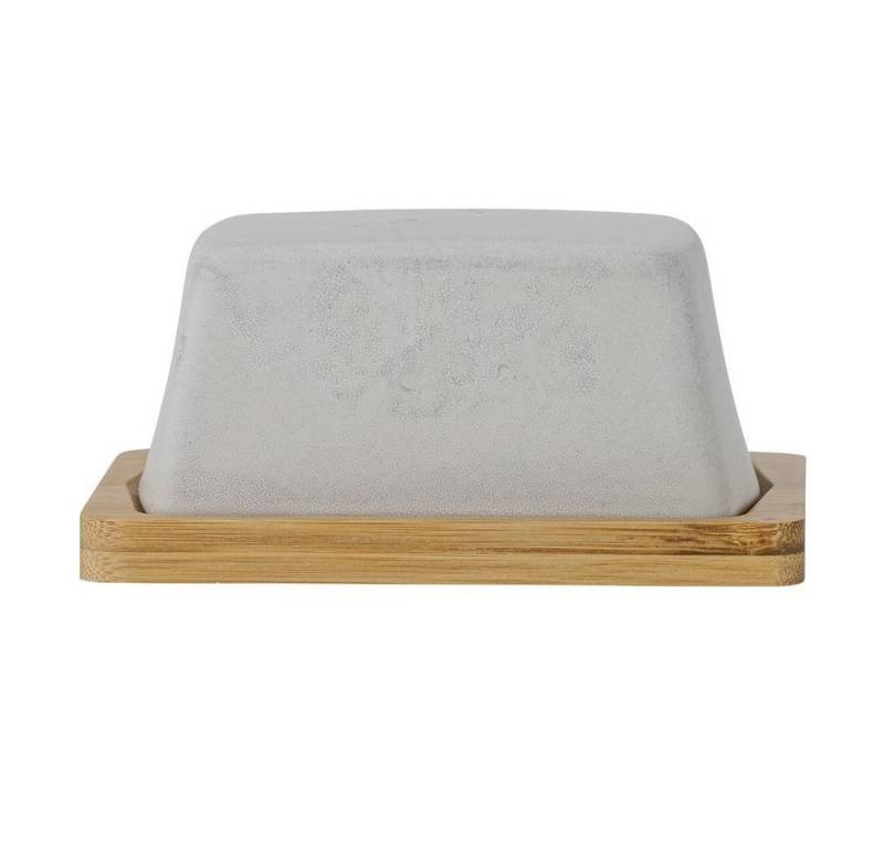 Bloomingville Butterdose Josefine, Grau 16x7,5x12cm Steingut mit Bambus-Tablett von Bloomingville