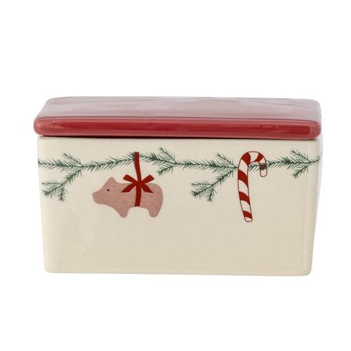 Bloomingville Butterdose YULE mit Weihnachtsmotiv Keramik Geschirr Butterglocke, Red von Bloomingville