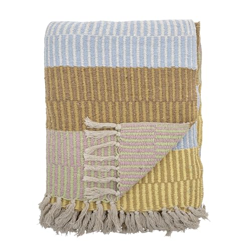 Bloomingville Decke ISNEL Gelb Blau Braun Gestreift 160x130 cm Wolldecke Plaid von Bloomingville