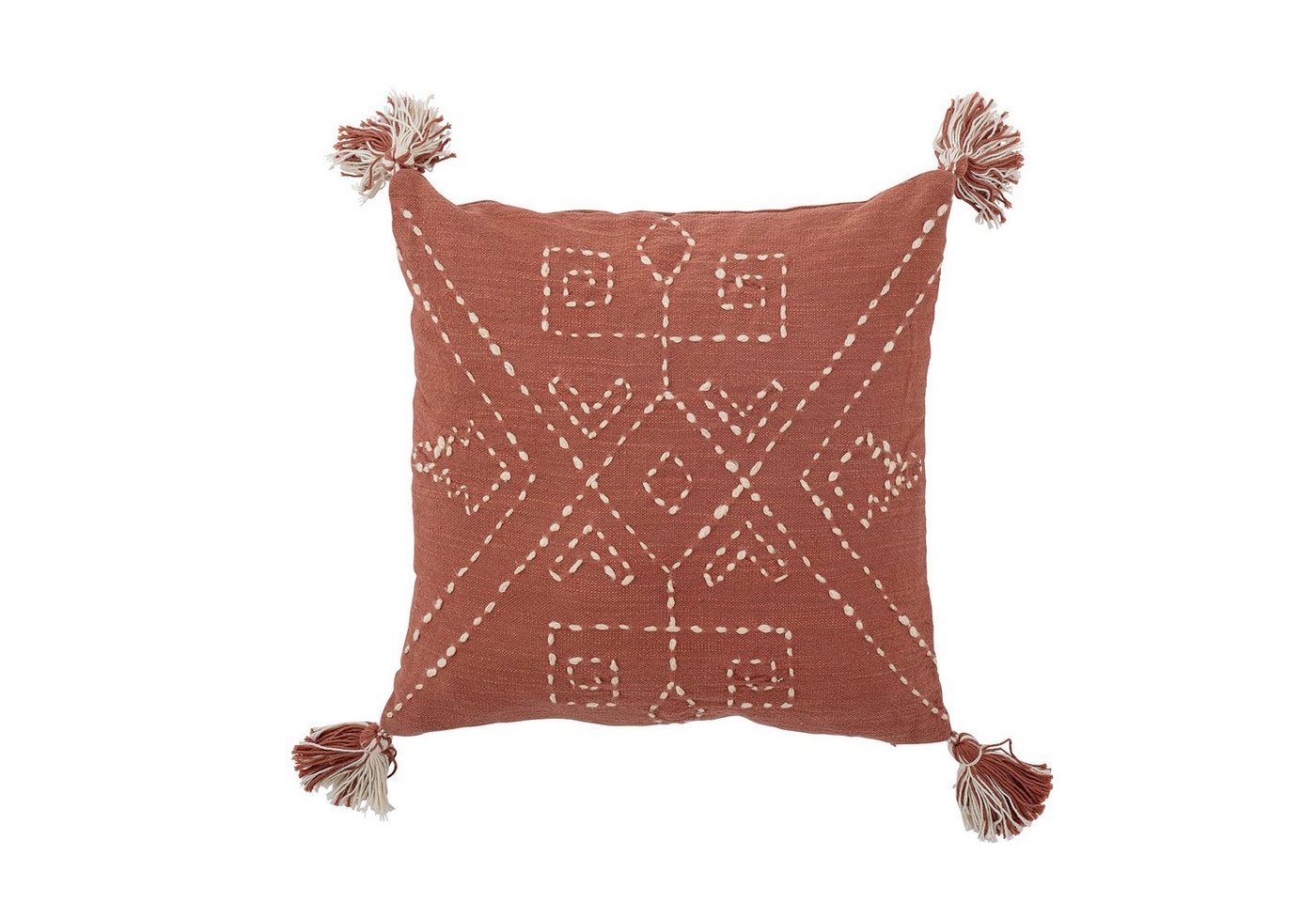 Bloomingville Dekokissen Bloomingville Boho Dekokissen mit Quasten 40 x 40cm, orange, weiß aus Baumwolle, inkl. Füllung, Zierkissen, Couchkissen, Sofakissen von Bloomingville