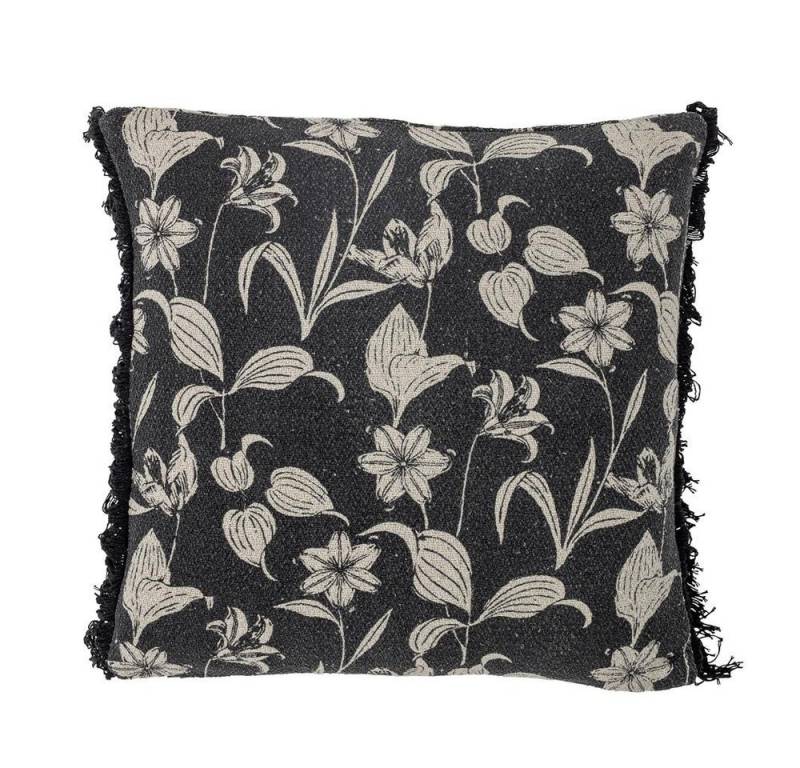 Bloomingville Dekokissen Mali, schwarz mit Blumenprint, 50x50 cm, Recycelte Baumwolle, Blumenmuster, Maschinenwäsche, gemütlich von Bloomingville
