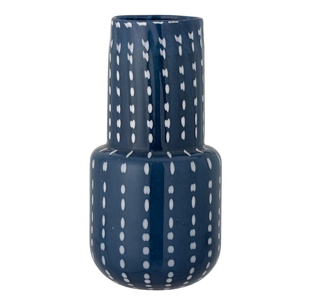 Bloomingville Dekovase Mayim, Blumenvase in Blau aus Glas 17x35cm Glasvase mit weißen Punkten von Bloomingville