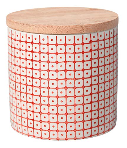 Bloomingville Dose Carla Aufbewahrung Behälter Topf Pott luftdicht Ø 10 x H 10 cm, rot, Keramik, Bambus, fasst ca. 400 ml von Bloomingville