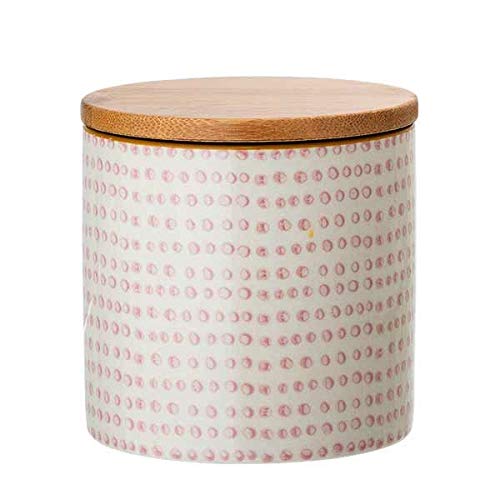 Bloomingville Dose Susie Aufbewahrung Behälter Topf Pott luftdicht Ø 10 x H 10 cm, rosa, Keramik, Bambus, fasst ca. 400 ml von Bloomingville