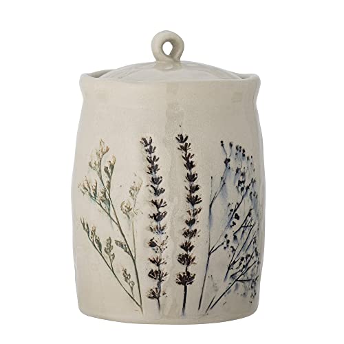 Bloomingville Bea Gefäß mit Deckel aus Steingut in dekorativen Naturfarbtönen und handbemaltem Blumenmotiv - ideal als Vorratsdose und Behälter in deiner Küche, 12 x 20,5 cm von Bloomingville