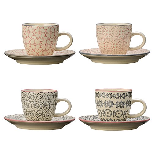 Bloomingville Espressotasse mit Untertasse Cecile, rosa grau, Keramik, 4er Set von Bloomingville