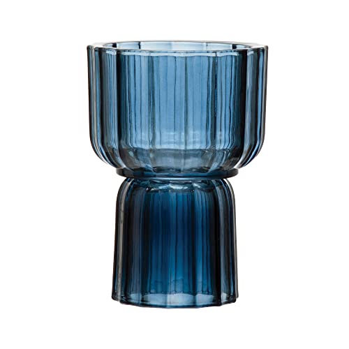 Bloomingville Glass Fluted 2-Sided Vase/Votive Holder, Blue Kerzenhalter, blau von Bloomingville