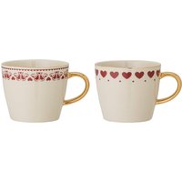 Bloomingville - Jolly Weihnachtsbecher mit Henkel, Ø 9 cm, H 8 cm, rot / weiß (2er-Set) von Bloomingville