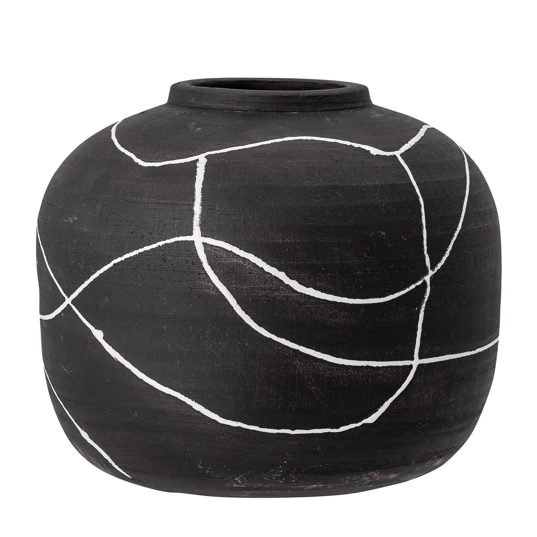 Bloomingville - Niza Vase - schwarz/matt/Muster weiß glänzend/H x Ø 16,5 x 20 cm von Bloomingville