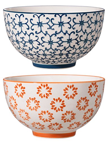 Bloomingville Schalen Kristina Retro Müslischale Vintage kleine Servierschale Ø 11,5 cm, blau rot orange, Keramik, 2er Set, fasst ca. 420 ml von Bloomingville