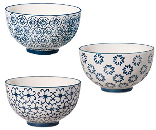 Bloomingville Schalen Kristina Retro Dessertschalen Schüssel Ø 11,5 cm, blau, Keramik, 3er Set, fasst ca. 280 ml von Bloomingville