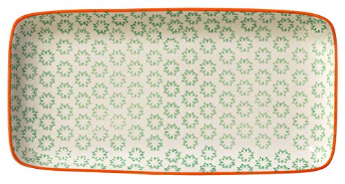 Bloomingville Servierplatte Emma Retro Servierteller eckig Vintage rechteckige L 31 x H 3 x W 15,5 cm, grün, Keramik von Bloomingville