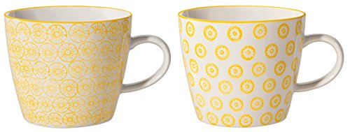 Bloomingville Tassen mit Henkel Isabella Retro Kaffeetasse Teetasse Vintage dickwandige ø 9,5 x H 8 cm, gelb, Keramik, 2er Set, fasst ca. 280 ml von Bloomingville