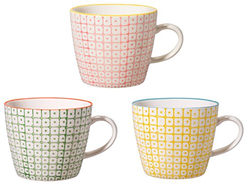 Bloomingville Tassen mit Henkel Carla Spring Retro Kaffeetasse Teetasse Vintage dickwandige ø 9,5 x H 8 cm, rosa grün gelb, Keramik, 3er Set, fasst ca. 280 ml von Bloomingville