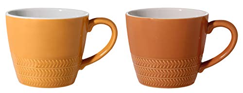 Bloomingville Tassen mit Henkel Hedda Retro Kaffeetasse Teetasse Vintage dickwandige Ø 9,5 x H 8,5 cm, orange, Keramik, 2er Set von Bloomingville