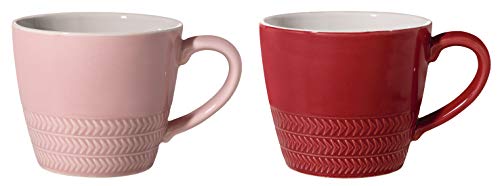 Bloomingville Tassen mit Henkel Hedda Retro Kaffeetasse Teetasse Vintage dickwandige Ø 9,5 x H 8,5 cm, rosa rot, Keramik, 2er Set von Bloomingville